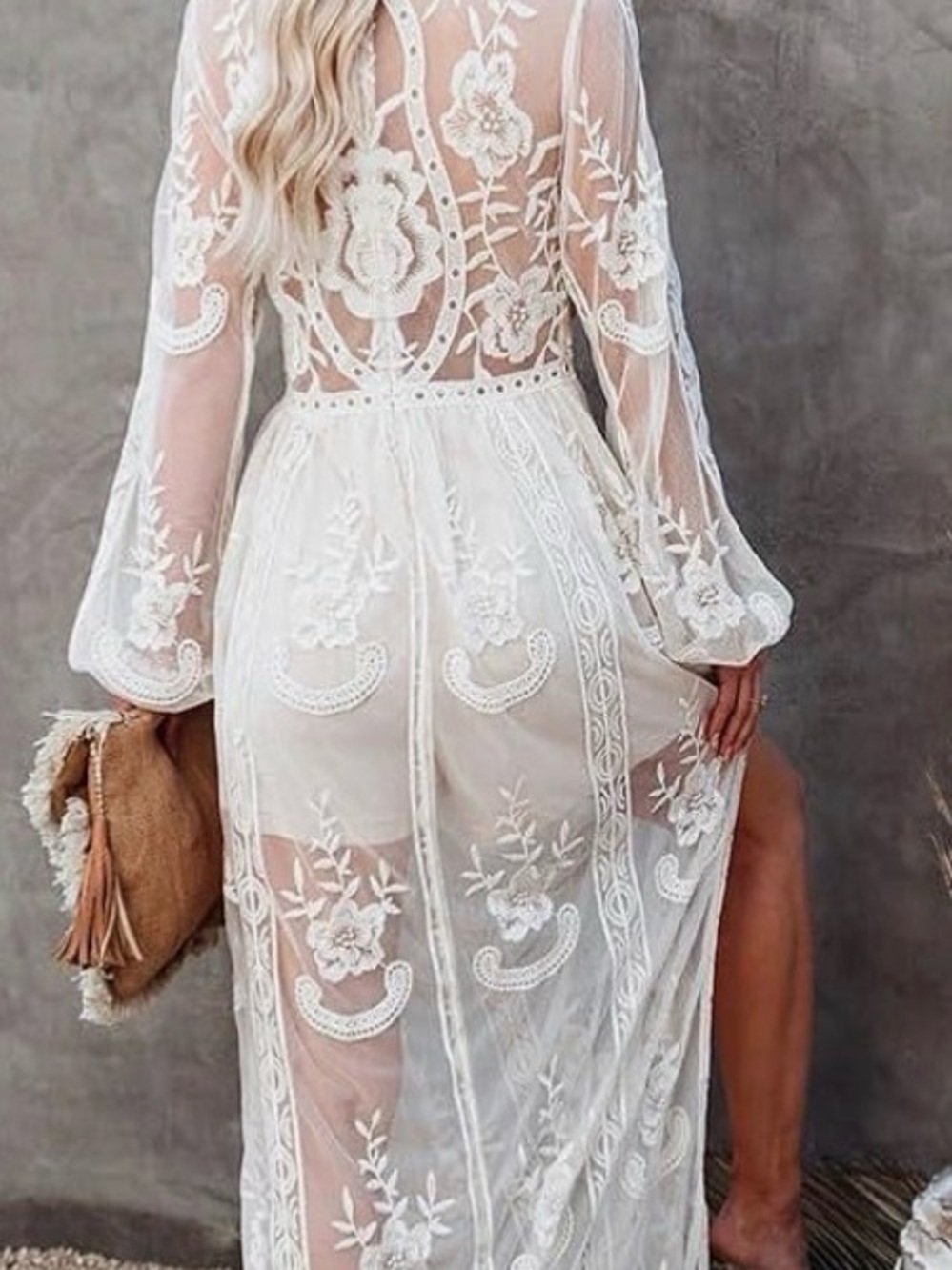 Wishlist Sheer Embroidered Maxi Dress Small Boho Creme - Picture 16 of 16